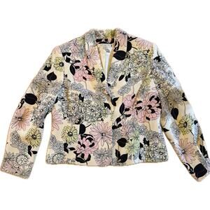 Amanda Smith Blazer Jacket Womens 12P Multicolor Floral Open Front Cropped